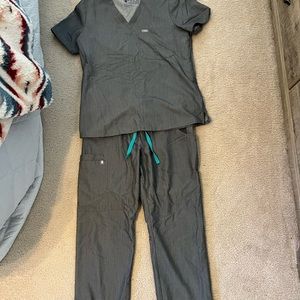 Figs Catarina Scrub top and jade cargo bottom